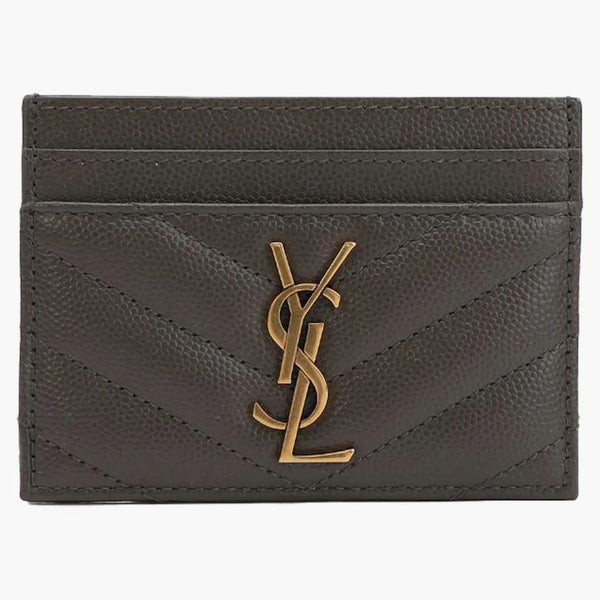 Saint Laurent Card Case Monogram Grain de Poudre Pebble Grey