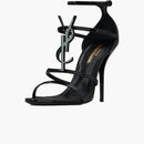 Saint Laurent Cassandra Sandal Heels Black Patent Leather