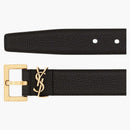 Saint Laurent Cassandre Belt with Square Buckle in Grained Leather Black