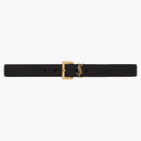 Saint Laurent Cassandre Belt with Square Buckle in Grained Leather Black