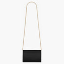 Saint Laurent Cassandre Chain Wallet in Glossy Smooth Leather Black