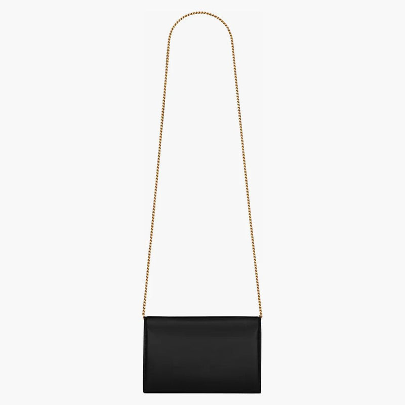 Saint Laurent Cassandre Chain Wallet In Glossy Smooth Leather Black