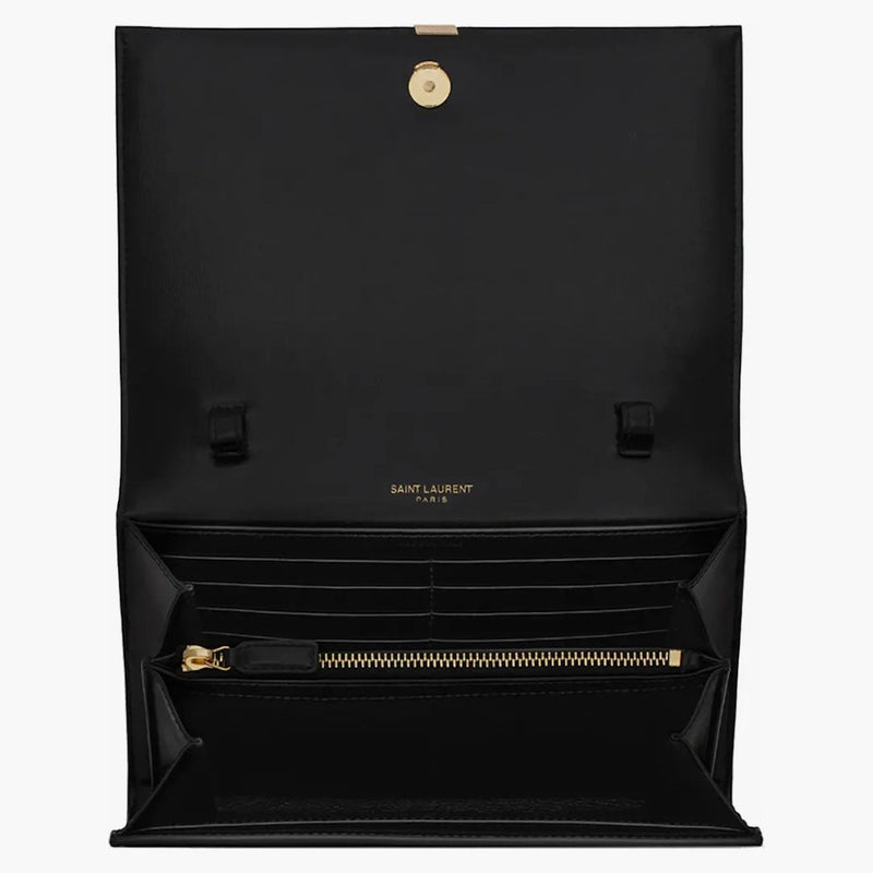 Saint Laurent Cassandre Chain Wallet In Glossy Smooth Leather Black