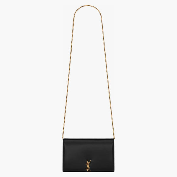 Saint Laurent Cassandre Chain Wallet In Glossy Smooth Leather Black