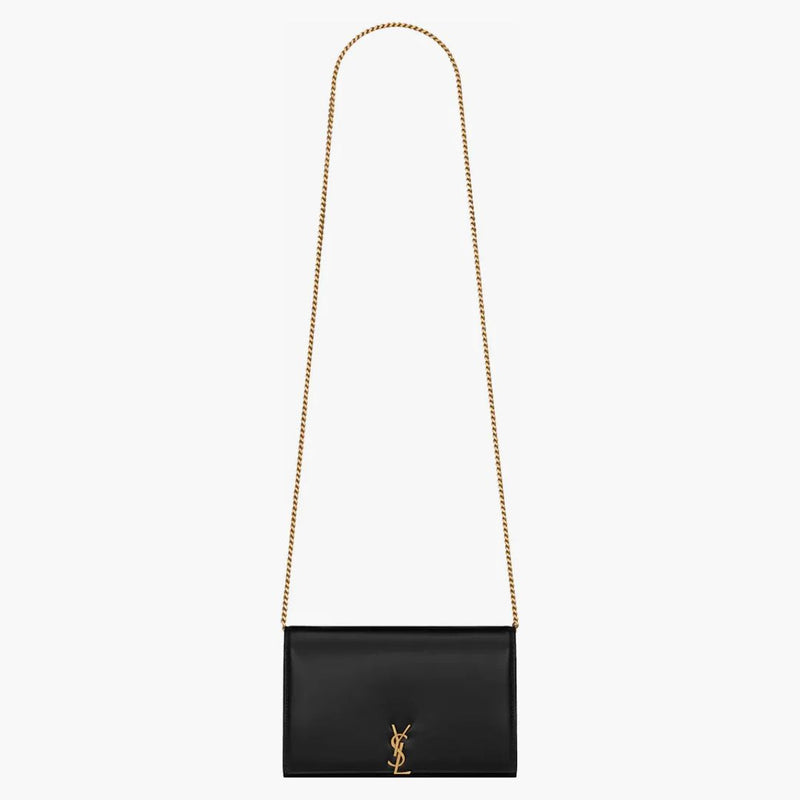 Saint Laurent Cassandre Chain Wallet In Glossy Smooth Leather Black