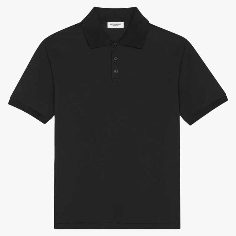 Saint Laurent Cassandre Cotton Pique Polo Shirt Nero