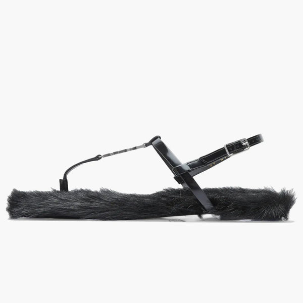 Saint Laurent Cassandre Faux-Fur lemované sandály černé (dámské)