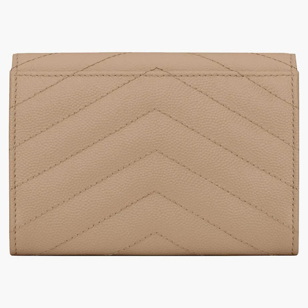 Saint Laurent Cassandre Grain de Poudre kuvert plånbok liten mörk beige