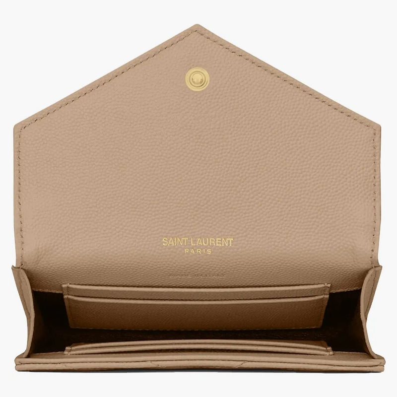 Saint Laurent Cassandre Grain de Poudre kuvert plånbok liten mörk beige