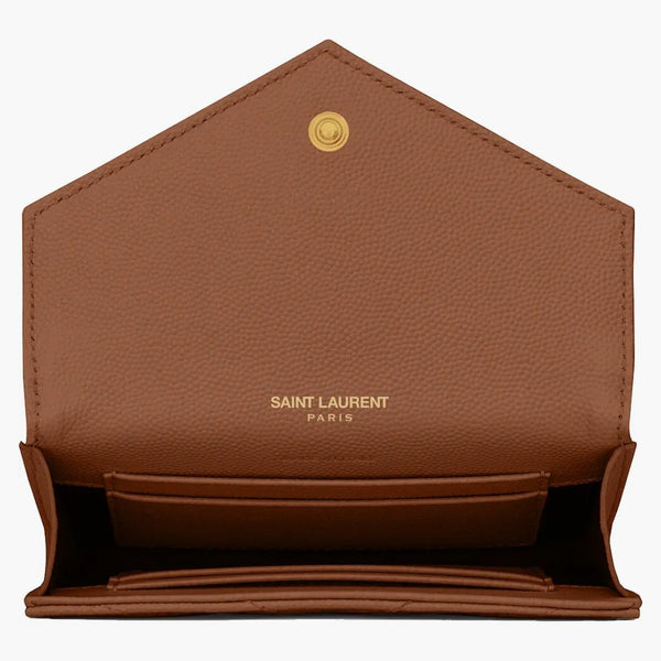 Saint Laurent Cassandre Grain de Poudre kuvert plånbok liten mörk naturlig