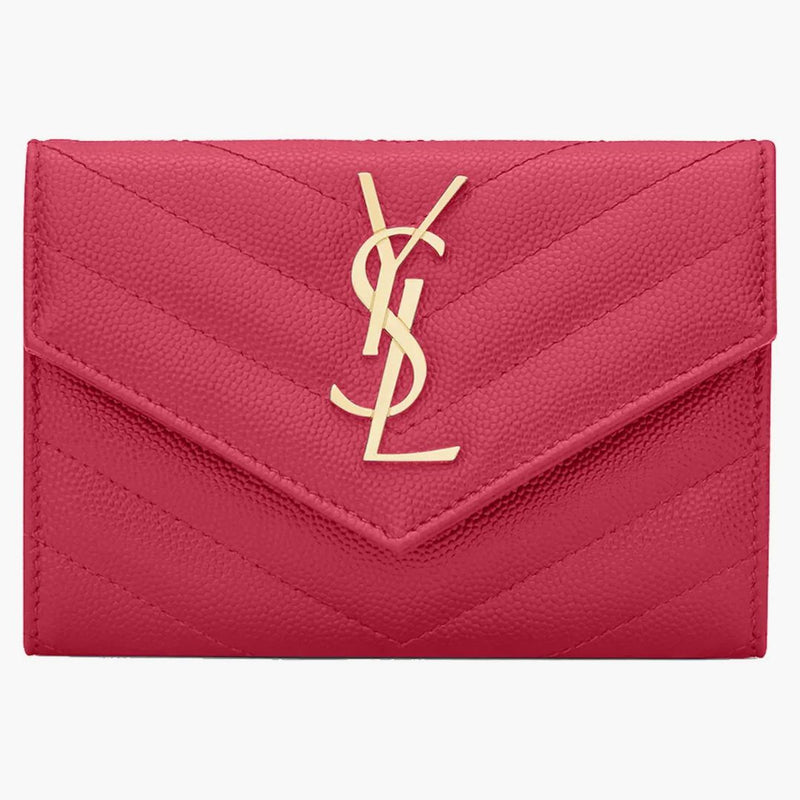 Saint Laurent Cassandre Grain de Poudre kuvert plånbok liten fuchsia