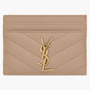 Saint Laurent Cassandre Matelasse Card Case in Grain de Poudre Relissed Leather Dark Beige