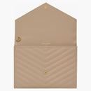 Saint Laurent Cassandre Matelasse Flap Pouch in Quilted Embossed Leather Dark Beige
