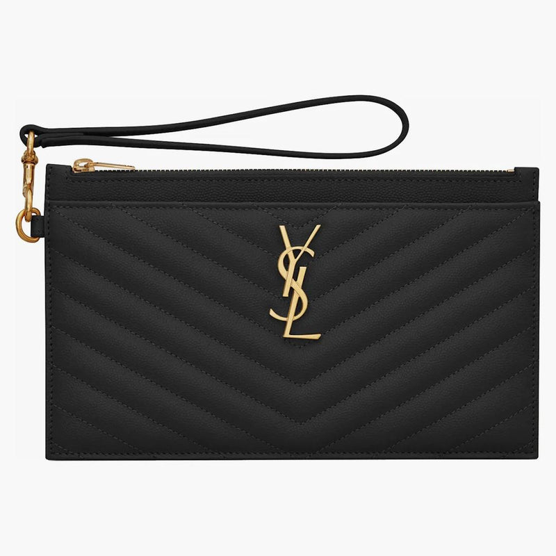 Saint Laurent Cassandre Matelasse Velký účet Bill v prošívané reliéfní kožené černé