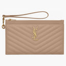 Saint Laurent Cassandre Matelasse Large Bill Pouch in Quilted Embossed Leather Dark Beige