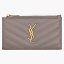 Saint Laurent Cassandre Matelasse Zipped Fragments Card Case de Poudre embossed Fog