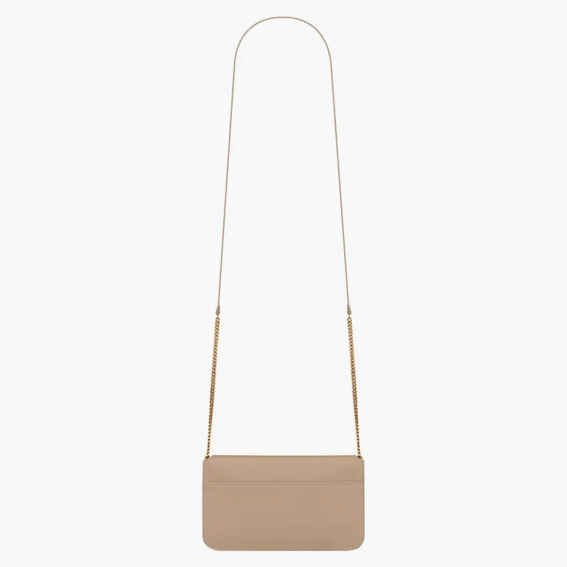 Saint Laurent Cassandre telefonhållare med rem i slät läder mörk beige