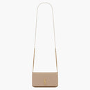 Saint Laurent Cassandre Phone Holder with Strap in Smooth Leather Dark Beige