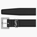 Saint Laurent Cassandre Thin Belt In Smooth Leather Black