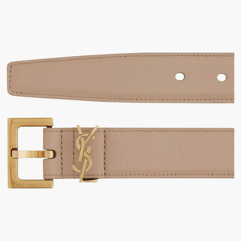 Saint Laurent Cassandre Belvetta con fibbia quadrata in Box Saint Laurent in pelle Dark Beige