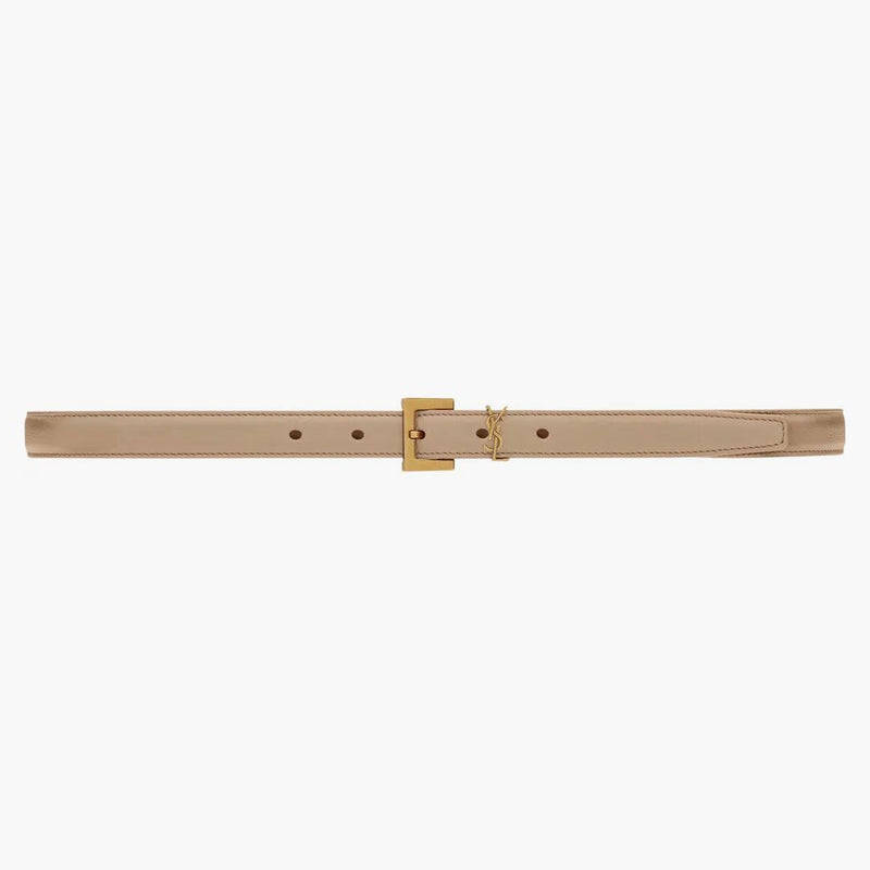 Saint Laurent Cassandre Belvetta con fibbia quadrata in Box Saint Laurent in pelle Dark Beige