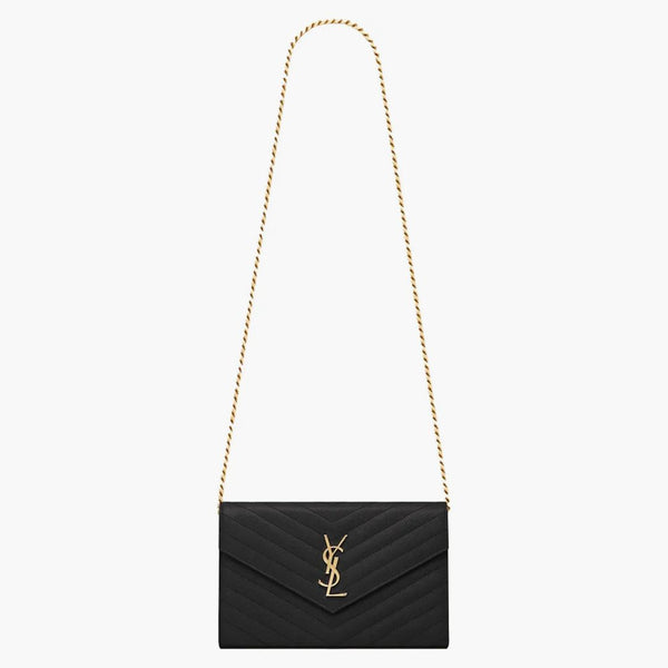 Saint Laurent Classic Flap Front Chain Wallet Monogram Black