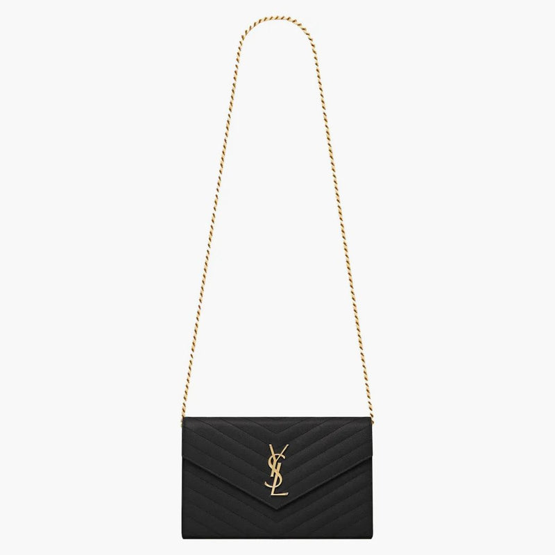 Saint Laurent Classic Flap Front Chain Wallet Monogram Black