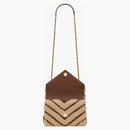 Saint Laurent College Chain Bag in Suede and Shearling Medium Natural Beige/Dark Cigar