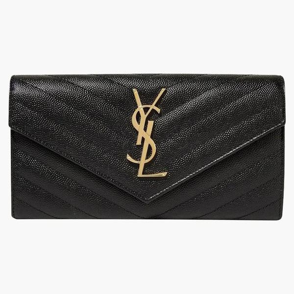 Saint Laurent College Flap Wallet Matelasse Large Black