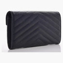 Saint Laurent College Flap Wallet Matelasse Large Navy