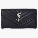 Saint Laurent College Flap Wallet Matelasse Large Navy