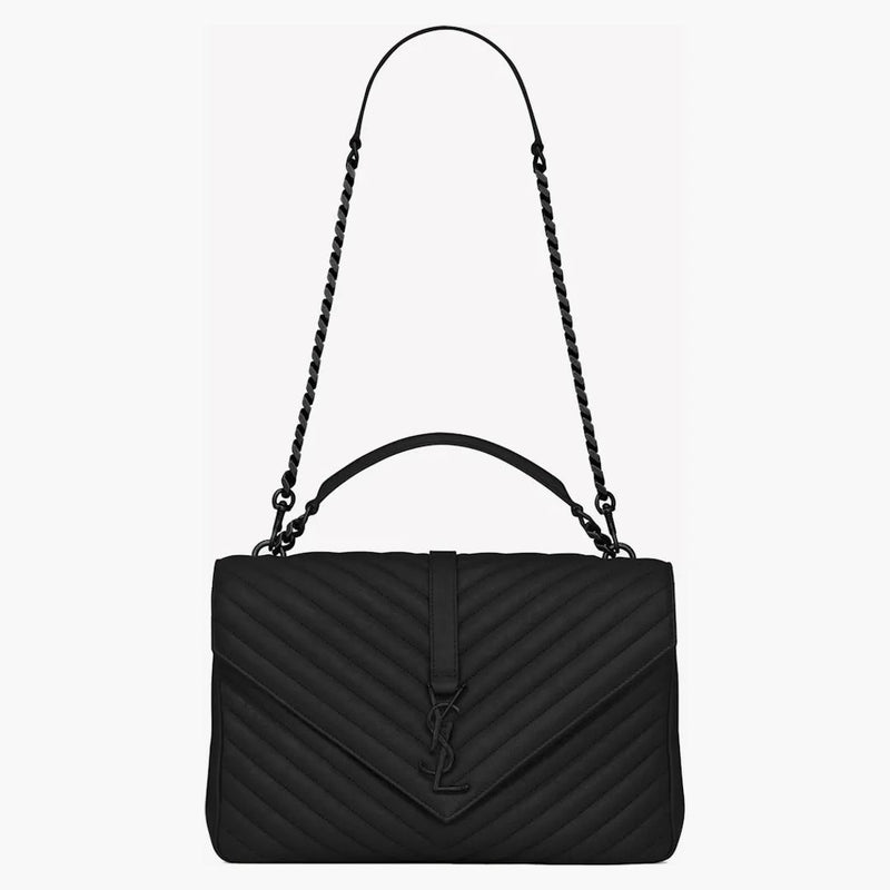 Saint Laurent College Matelasse Lambskin Black-Tone Large Black