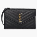 Saint Laurent Envelope Chain Wallet Matelasse Chevron Grain De Poudre Black