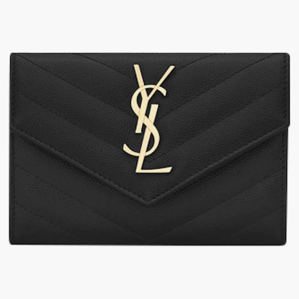 Saint Laurent kuvert plånbok matelasse grain de poudre liten svart