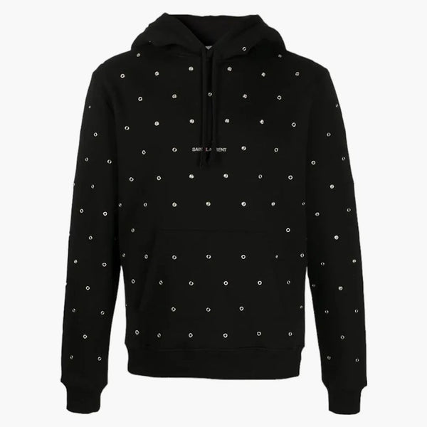 Saint Laurent Eyelet Basic Logo Hoodie Black