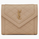 Saint Laurent Gaby Compact Tri-Fold Wallet in Quilted Lambskin Dark Beige