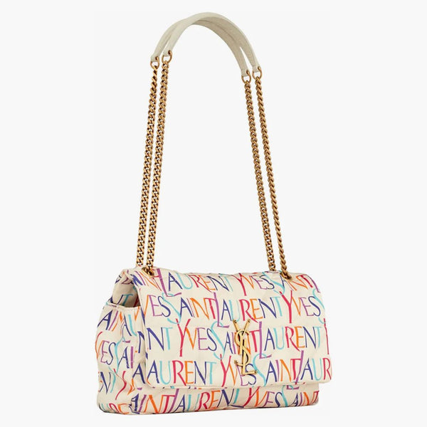 Saint Laurent Jamie Chain Bag Carre Rive Gauche in Printed Silk Medium Blanc Multicolor