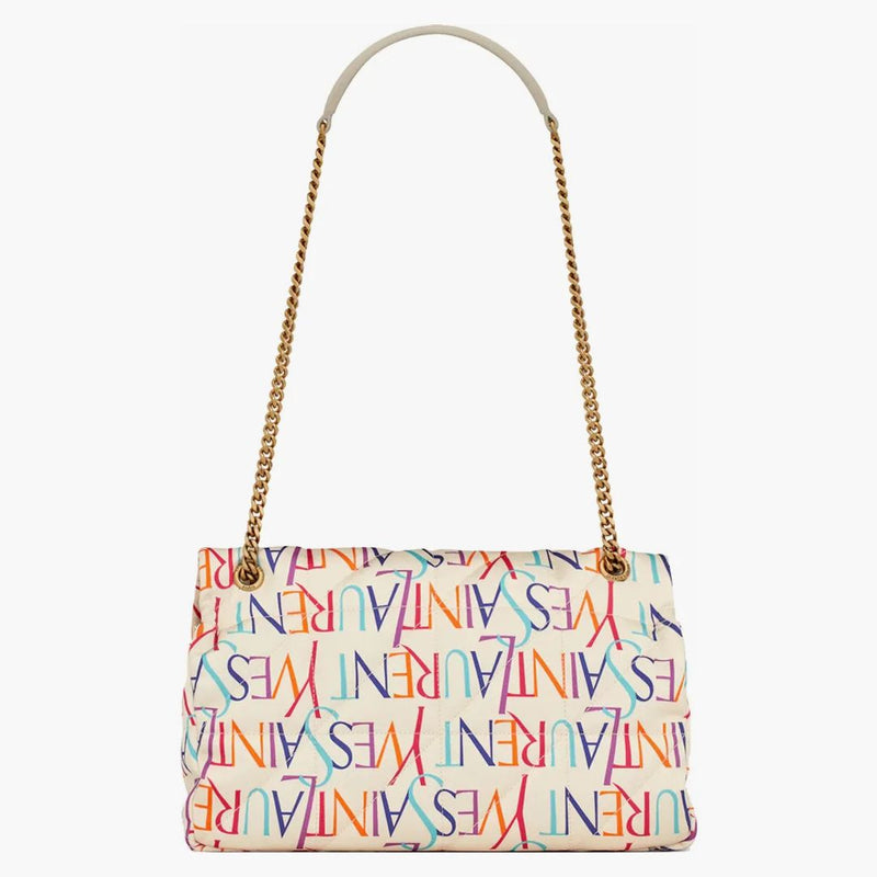 Saint Laurent Jamie Chain Bag Carre Rive Gauche in Printed Silk Medium Blanc Multicolor