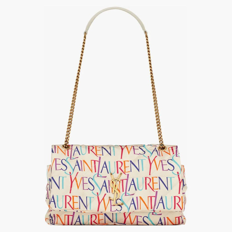 Saint Laurent Jamie Chain Bag Carre Rive Gauche in Printed Silk Medium Blanc Multicolor