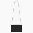 Saint Laurent Kate Medium Chain Bag in Grain de Poudre Silver-Tone Black