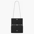 Saint Laurent Kate Medium Chain Bag in Grain de Poudre Silver-Tone Black