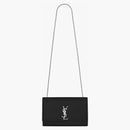 Saint Laurent Kate Medium Chain Bag in Grain de Poudre Silver-Tone Black