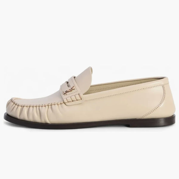 Saint Laurent Laurent Loafers Smooth Leather Marble White (women's)