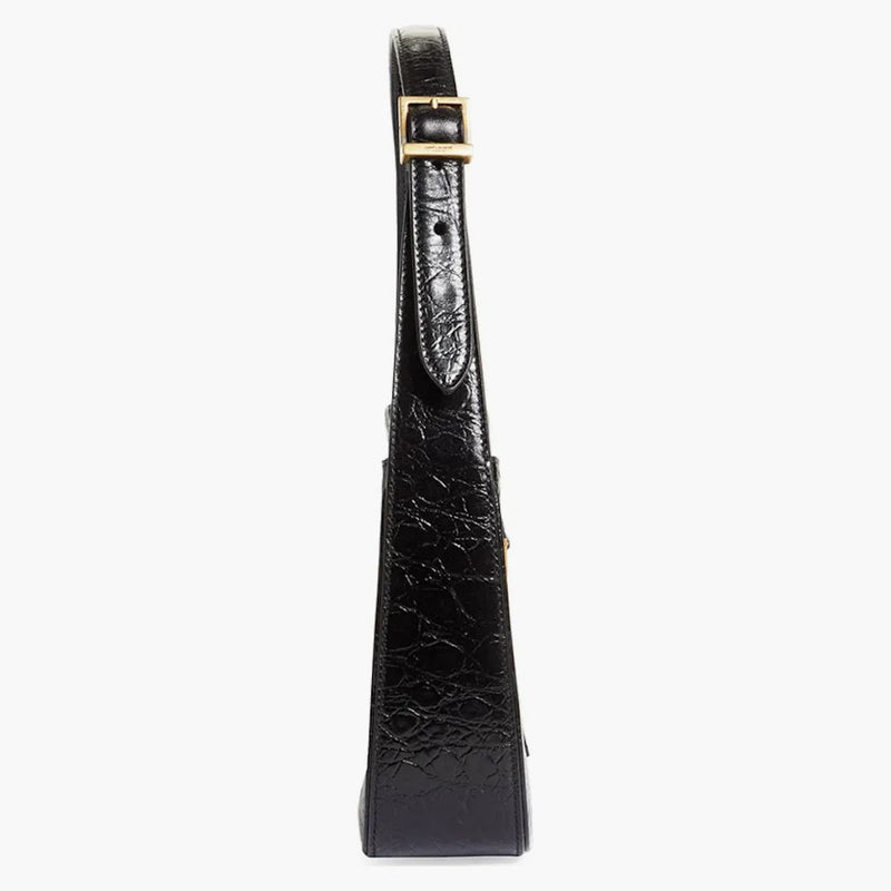 Saint Laurent Le 5 A 7 Croc Relissed Leather Hobo Black