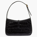 Saint Laurent LE 5 A 7 Croc Embossed Leather Hobo Black