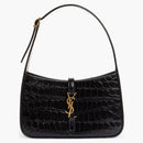 Saint Laurent LE 5 A 7 Croc Embossed Leather Hobo Black