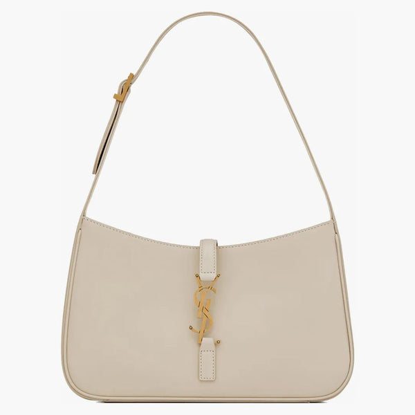 Saint Laurent Le 5 A 7 hobo taška v hladkém koženém Blanc Vintage