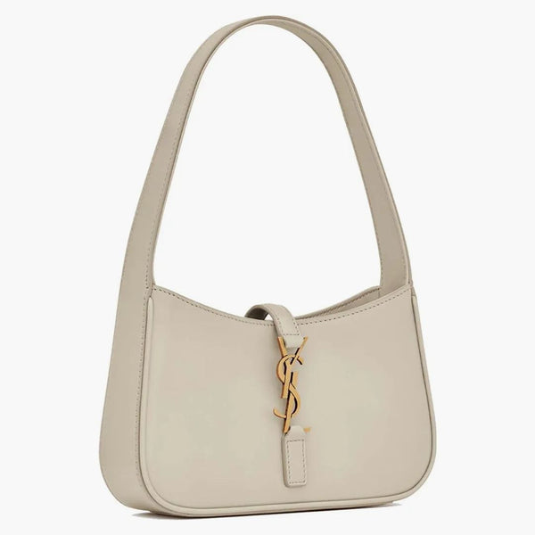 Saint Laurent Le 5 A 7 Mini hobo taška v hladkém koženém Blanc Vintage