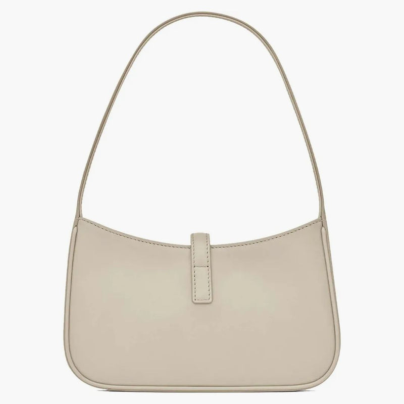 Saint Laurent Le 5 A 7 Mini hobo taška v hladkém koženém Blanc Vintage