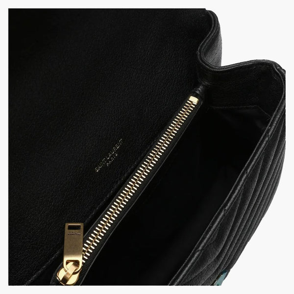 Saint Laurent Logo Plaque ramenní taška prošívaná černá